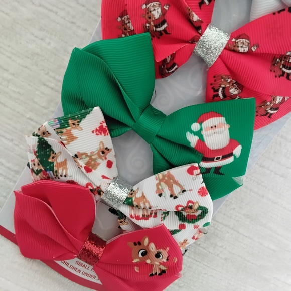 Kids Hair Bow Pinch Clip Set of 7 - Licensed Charater RUDOLPH Christmas - Picture 2 of 12